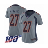Women's Denver Broncos #27 Steve Atwater Limited Silver Inverted Legend 100th Season Football Jersey
