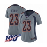 Women's Denver Broncos #23 Devontae Booker Limited Silver Inverted Legend 100th Season Football Jersey