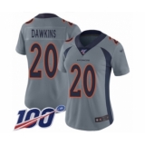 Women's Denver Broncos #20 Brian Dawkins Limited Silver Inverted Legend 100th Season Football Jersey