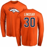 NFL Nike Denver Broncos #30 Phillip Lindsay Orange Name & Number Logo Long Sleeve T-Shirt