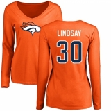 NFL Women's Nike Denver Broncos #30 Phillip Lindsay Orange Name & Number Logo Long Sleeve T-Shirt