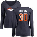 NFL Women's Nike Denver Broncos #30 Phillip Lindsay Navy Blue Name & Number Logo Long Sleeve T-Shirt