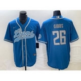 Men's Nike Detroit Lions #26 Jahmyr Gibbs Blue Cool Base Stitched Baseball Jersey