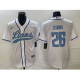 Men's Nike Detroit Lions #26 Jahmyr Gibbs White Cool Base Stitched Baseball Jersey