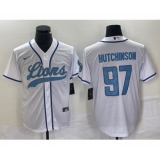 Men's Nike Detroit Lions #97 Aidan Hutchinson White Cool Base Stitched Baseball Jersey