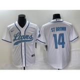 Men's Nike Detroit Lions #14 Amon Ra St Brown White Cool Base Stitched Baseball Jersey