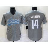 Men's Nike Detroit Lions #14 Amon Ra St Brown Grey Cool Base Stitched Baseball Jersey