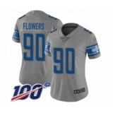 Women's Detroit Lions #90 Trey Flowers Limited Gray Inverted Legend 100th Season Football Jersey