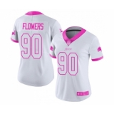 Women's Detroit Lions #90 Trey Flowers Limited White Pink Rush Fashion Football Jersey