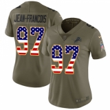 Women's Nike Detroit Lions #97 Ricky Jean Francois Limited Olive USA Flag Salute to Service NFL Jersey