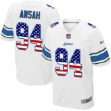 Men's Nike Detroit Lions #94 Ziggy Ansah Elite White Road USA Flag Fashion NFL Jersey