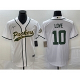 Men's Nike Green Bay Packers #10 Jordan Love White Cool Base Stitched Baseball Jersey