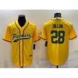Men's Green Bay Packers #28 AJ Dillon Yellow With Patch Cool Base Stitched Baseball Jersey