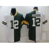 Men's Green Bay Packers #12 Aaron Rodgers Green White Limited Split Fashion Football Jersey