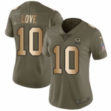 Women's Green Bay Packers #10 Jordan Love Olive Gold Stitched NFL Limited 2017 Salute To Service Jersey