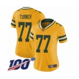 Women's Green Bay Packers #77 Billy Turner Limited Gold Rush Vapor Untouchable 100th Season Football Jersey