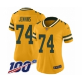 Women's Green Bay Packers #74 Elgton Jenkins Limited Gold Inverted Legend 100th Season Football Jersey