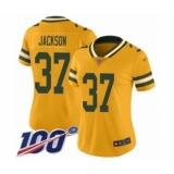 Women's Green Bay Packers #37 Josh Jackson Limited Gold Inverted Legend 100th Season Football Jersey
