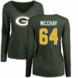 NFL Women's Nike Green Bay Packers #64 Justin McCray Green Name & Number Logo Long Sleeve T-Shirt