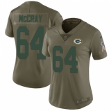Women's Nike Green Bay Packers #64 Justin McCray Limited Olive 2017 Salute to Service NFL Jersey