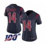 Women's Houston Texans #14 DeAndre Carter Limited Navy Blue Rush Vapor Untouchable 100th Season Football Jersey