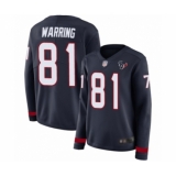 Women's Houston Texans #81 Kahale Warring Limited Navy Blue Therma Long Sleeve Football Jersey