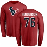 NFL Nike Houston Texans #76 Seantrel Henderson Red Name & Number Logo Long Sleeve T-Shirt