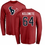 NFL Nike Houston Texans #64 Senio Kelemete Red Name & Number Logo Long Sleeve T-Shirt