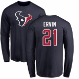 NFL Nike Houston Texans #21 Tyler Ervin Navy Blue Name & Number Logo Long Sleeve T-Shirt