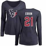 NFL Women's Nike Houston Texans #21 Tyler Ervin Navy Blue Name & Number Logo Long Sleeve T-Shirt
