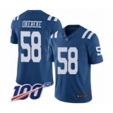 Men's Indianapolis Colts #58 Bobby Okereke Limited Royal Blue Rush Vapor Untouchable 100th Season Football Jersey