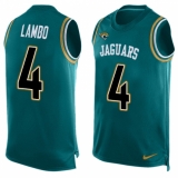 Men's Nike Jacksonville Jaguars #4 Josh Lambo Limited Teal Green Player Name & Number Tank Top NFL Jersey