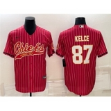 Men's Kansas City Chiefs #87 Travis Kelce Red With Patch Cool Base Stitched Baseball Jersey