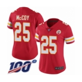 Women's Kansas City Chiefs #25 LeSean McCoy Red Team Color Vapor Untouchable Limited Player 100th Season Football Jersey