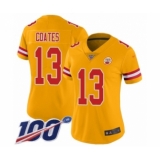 Women's Kansas City Chiefs #13 Sammie Coates Limited Gold Inverted Legend 100th Season Football Jersey