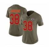 Women's Kansas City Chiefs #38 Dontae Johnson Limited Olive 2017 Salute to Service Football Jersey