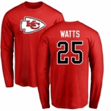 NFL Nike Kansas City Chiefs #25 Armani Watts Red Name & Number Logo Long Sleeve T-Shirt