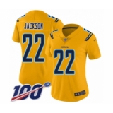 Women's Los Angeles Chargers #22 Justin Jackson Limited Gold Inverted Legend 100th Season Football Jersey