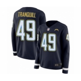 Women's Los Angeles Chargers #49 Drue Tranquill Limited Navy Blue Therma Long Sleeve Football Jersey
