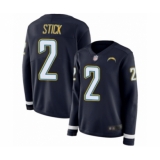 Women's Los Angeles Chargers #2 Easton Stick Limited Navy Blue Therma Long Sleeve Football Jersey