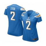 Women's Los Angeles Chargers #2 Easton Stick Game Electric Blue Alternate Football Jersey