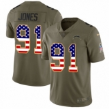 Men's Nike Los Angeles Chargers #91 Justin Jones Limited Olive/USA Flag 2017 Salute to Service NFL Jersey