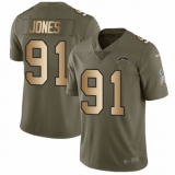 Men's Nike Los Angeles Chargers #91 Justin Jones Limited Olive/Gold 2017 Salute to Service NFL Jersey