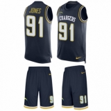 Men's Nike Los Angeles Chargers #91 Justin Jones Limited Navy Blue Tank Top Suit NFL Jersey