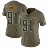 Women's Nike Los Angeles Chargers #91 Justin Jones Limited Olive 2017 Salute to Service NFL Jersey