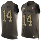 Men's Nike Los Angeles Chargers #14 Dan Fouts Limited Green Salute to Service Tank Top NFL Jersey