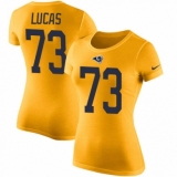 Women's Nike Los Angeles Rams #73 Cornelius Lucas Gold Rush Pride Name & Number T-Shirt