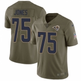 Youth Nike Los Angeles Rams #75 Deacon Jones Limited Olive 2017 Salute to Service NFL Jersey