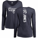 NFL Women's Nike Los Angeles Rams #75 Deacon Jones Navy Blue Backer Slim Fit Long Sleeve T-Shirt