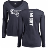 NFL Women's Nike Los Angeles Rams #16 Jared Goff Navy Blue Backer Slim Fit Long Sleeve T-Shirt